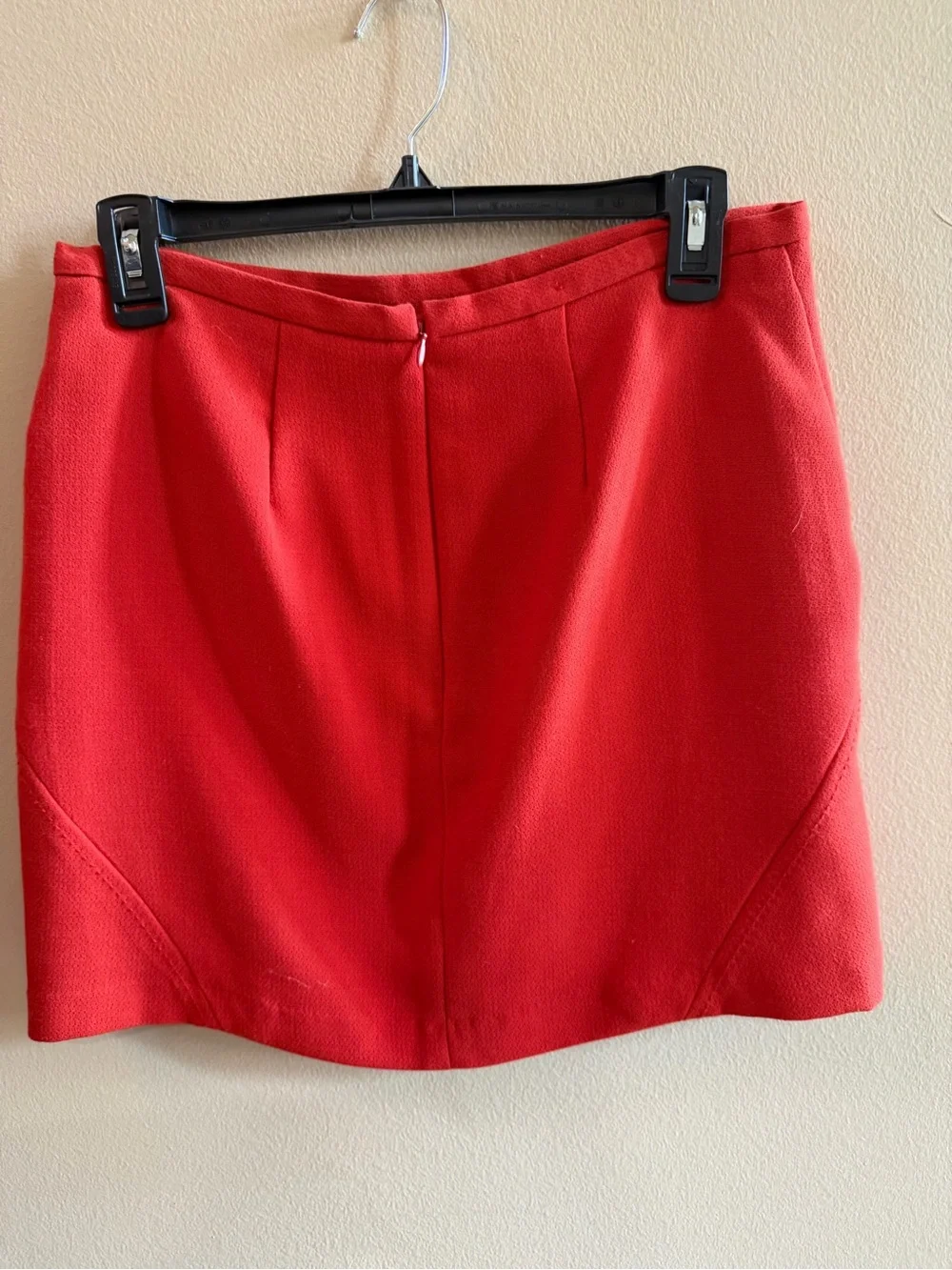 Express Red Midi Skirt with Front Seam and Slant Pockets